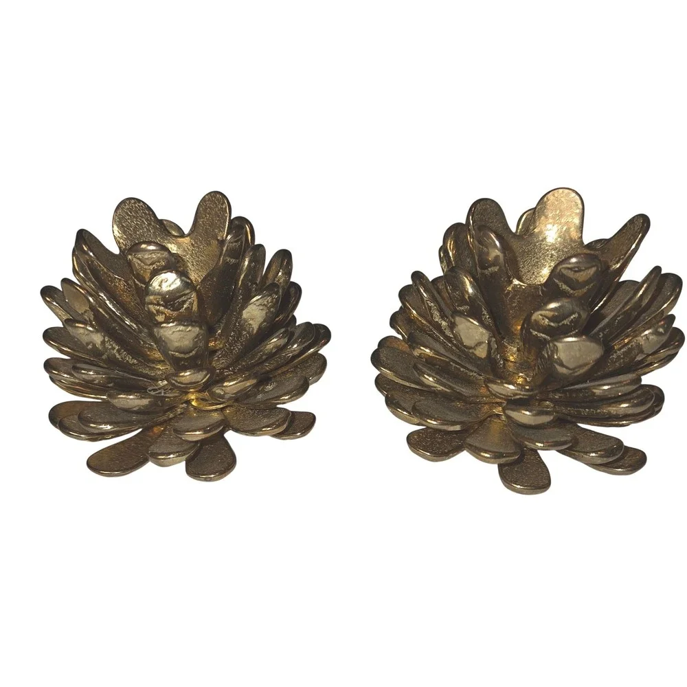 Vintage Heavy Brass Pinecone Candle Holders Vintage Made in Taiwan Set of 2